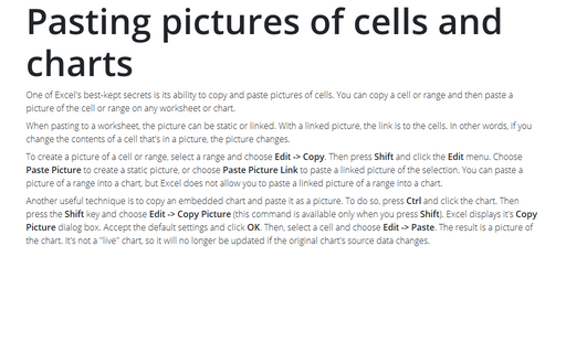 Pasting pictures of cells and charts