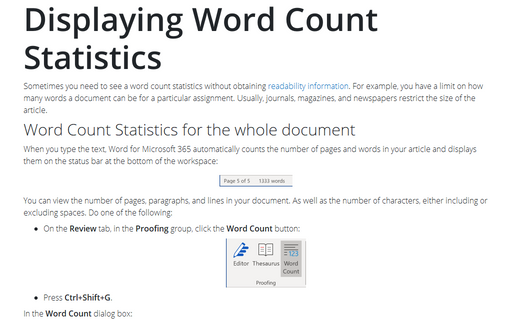 Displaying Word Count Statistics