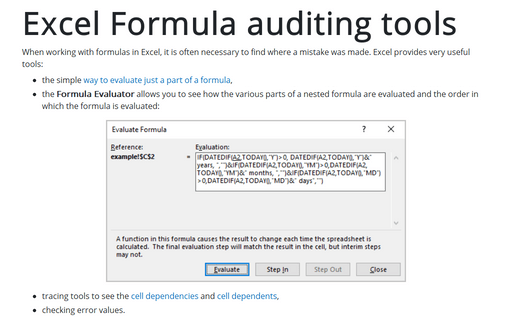 Excel Formula auditing tools