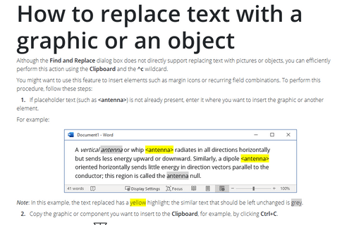 How to replace text with a graphic or an object