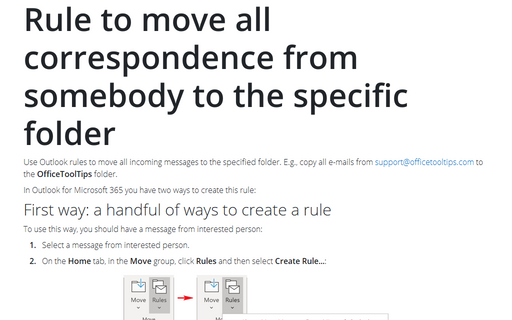 Rule to move all correspondence from somebody to the specific folder