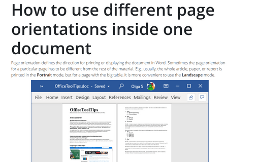 how do i change orientation of one page in word