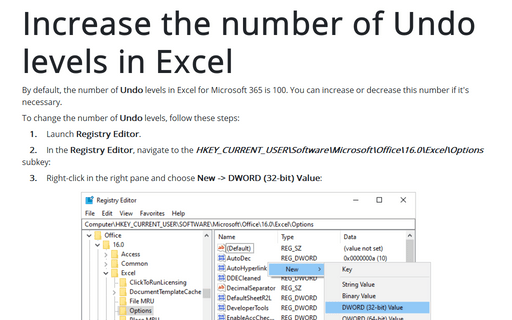 Increase the number of Undo levels in Excel