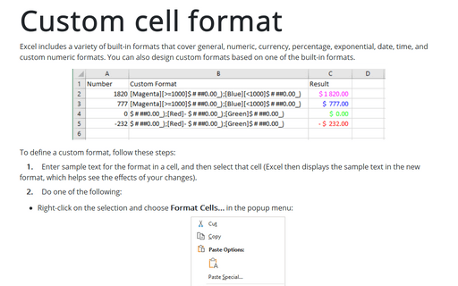 Custom cell format