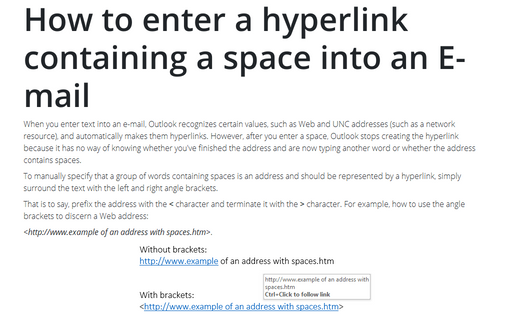 How to enter a hyperlink containing a space into an E-mail