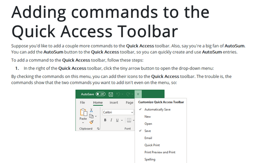 Adding commands to the Quick Access Toolbar