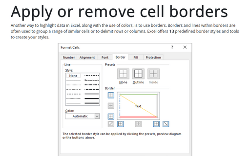 Apply or remove cell borders
