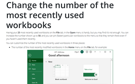 Change the number of the most recently used workbooks