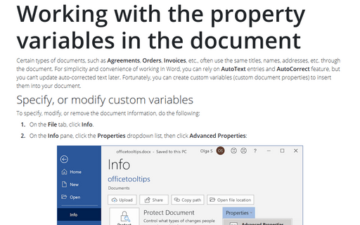 Working with the property variables in the document