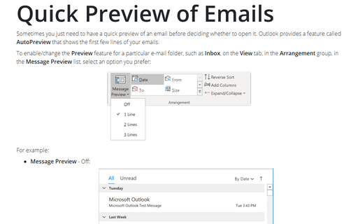 Quick Preview of Emails