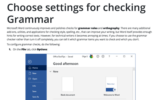 Choose settings for checking Grammar