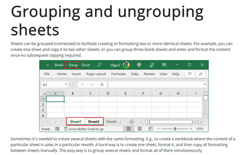 Grouping and ungrouping sheets