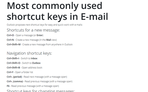 Most commonly used shortcut keys in E-mail