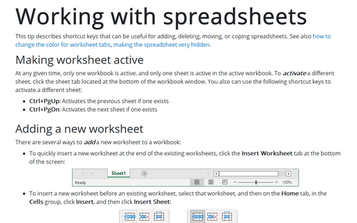 Working with spreadsheets