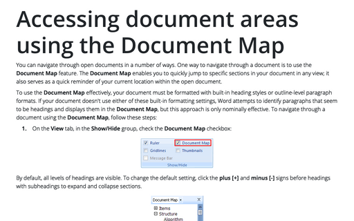 Accessing document areas using the Document Map