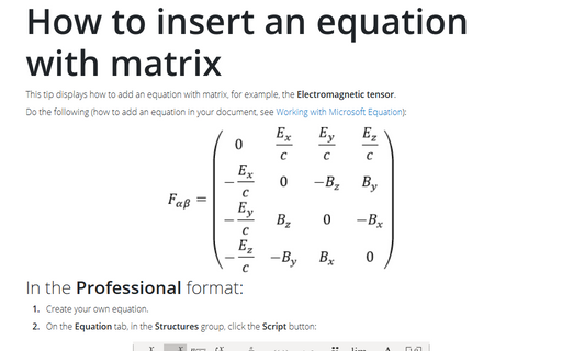 How to insert an equation with matrix