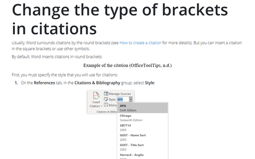 Change The Type Of Brackets In Citations Microsoft Word 16
