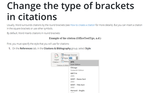 Change The Type Of Brackets In Citations Microsoft Word 2016