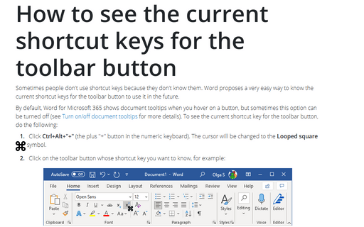 How to see the current shortcut keys for the toolbar button