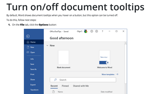 Turn on/off document tooltips