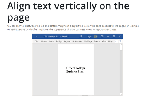 how to center vertical alignment in word 2016