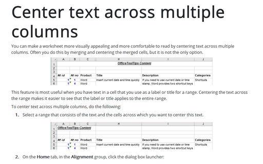 Center text across multiple columns