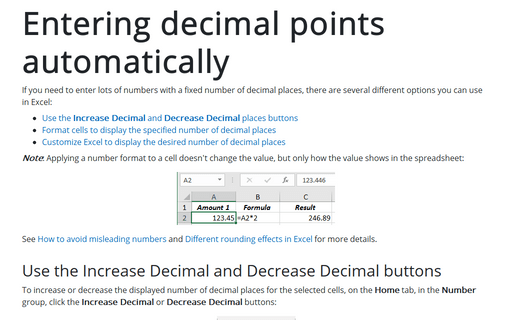 Entering decimal points automatically