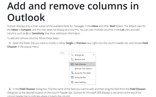 Add and remove columns in Outlook