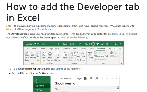 How to add the Developer tab in Excel