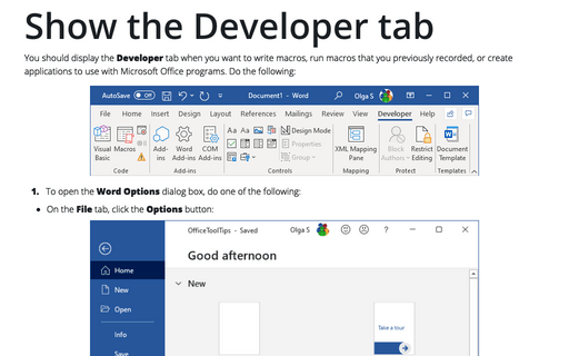 Show the Developer tab