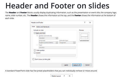 Header and Footer on slides