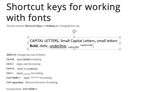 Shortcut keys for working with fonts