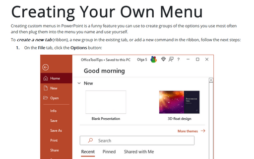 Creating Your Own Menu