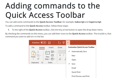 Adding commands to the Quick Access Toolbar
