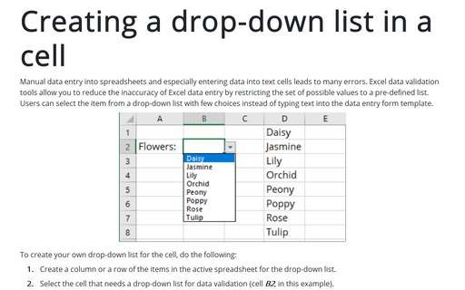 Creating a drop-down list in a cell