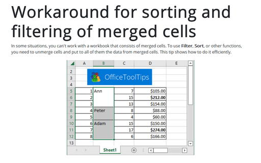 Workaround for sorting and filtering of merged cells