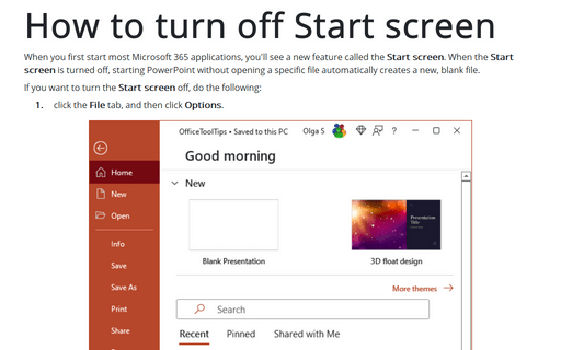 How to turn off Start screen