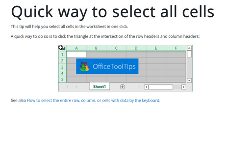 Quick way to select all cells
