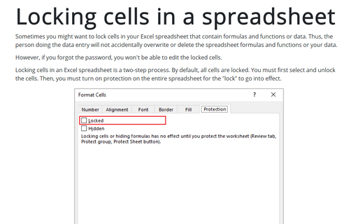 Locking cells in a spreadsheet