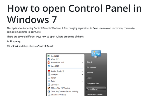 How to open Control Panel in Windows 7