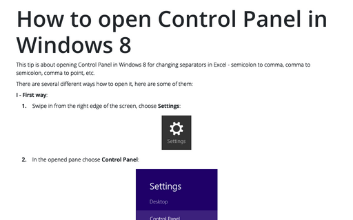 How to open Control Panel in Windows 8