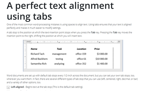 A perfect text alignment using tabs