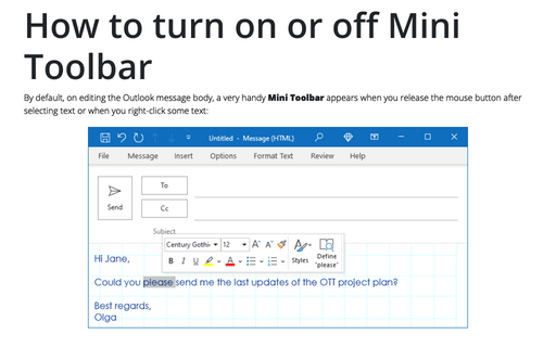 How to turn on or off Mini Toolbar