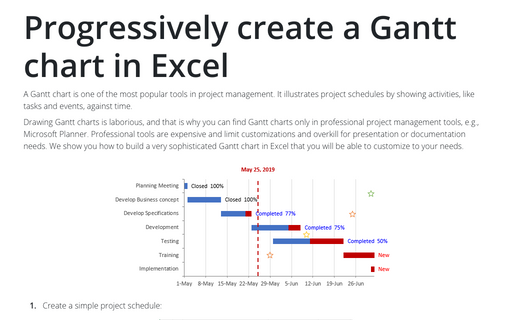 Progressively create a Gantt chart in Excel