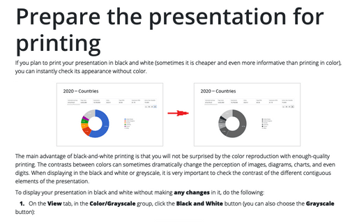 Prepare the presentation for printing