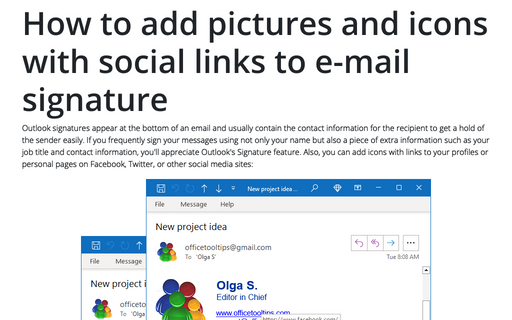 How to add pictures and icons with social links to e-mail signature
