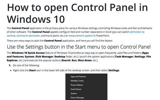 How to open Control Panel in Windows 10