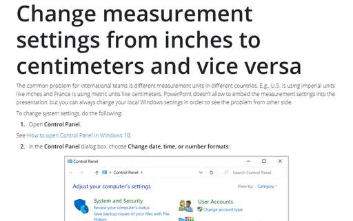 Change measurement settings from inches to centimeters and vice versa