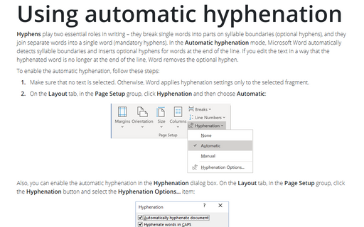 Using automatic hyphenation
