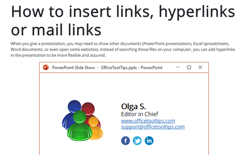 How to insert links, hyperlinks or mail links into the PowerPoint slide